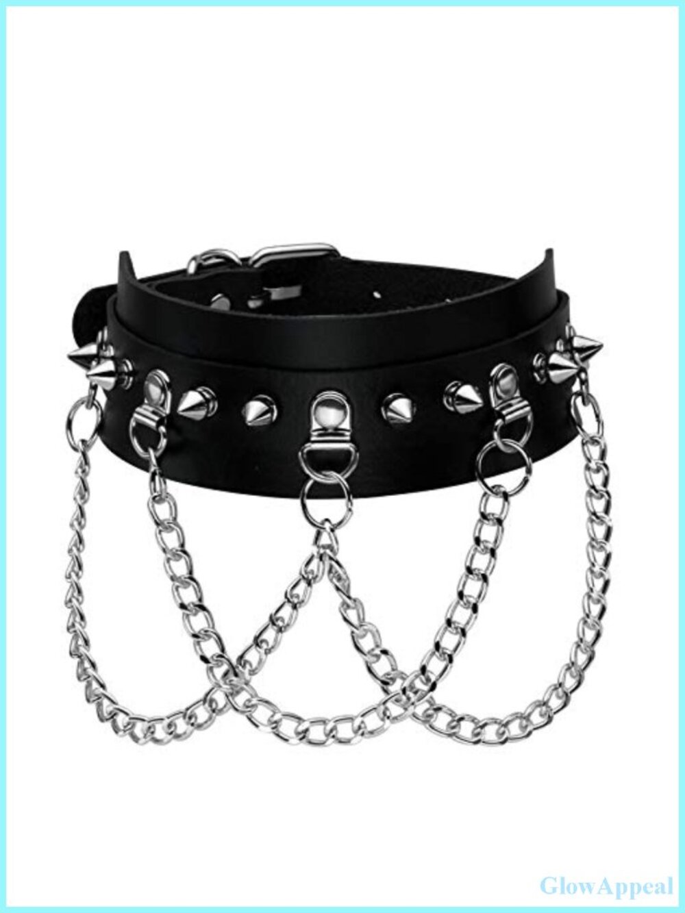 Punk Gothic Spiked Choker Necklace Adjustable Black PU Leather Handmade